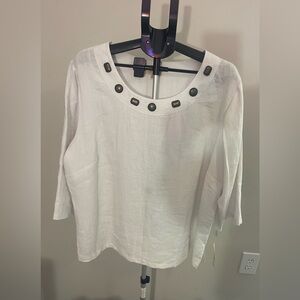 Choices White Blouse with Embellished Neckline